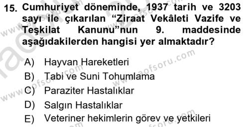 Veteriner Hizmetleri Mevzuatı ve Etik Dersi 2024 - 2025 Yılı (Vize) Ara Sınavı 15. Soru