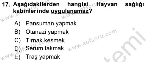 Veteriner Hizmetleri Mevzuatı ve Etik Dersi 2024 - 2025 Yılı (Vize) Ara Sınavı 17. Soru