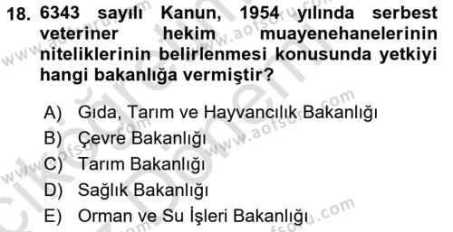 Veteriner Hizmetleri Mevzuatı ve Etik Dersi 2024 - 2025 Yılı (Vize) Ara Sınavı 18. Soru