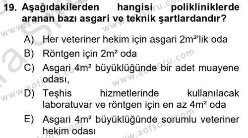 Veteriner Hizmetleri Mevzuatı ve Etik Dersi 2024 - 2025 Yılı (Vize) Ara Sınavı 19. Soru