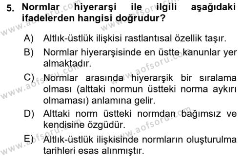 Veteriner Hizmetleri Mevzuatı ve Etik Dersi 2024 - 2025 Yılı (Vize) Ara Sınavı 5. Soru