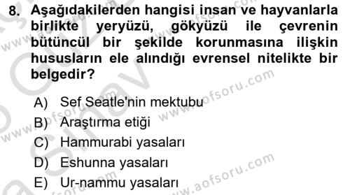 Veteriner Hizmetleri Mevzuatı ve Etik Dersi 2024 - 2025 Yılı (Vize) Ara Sınavı 8. Soru