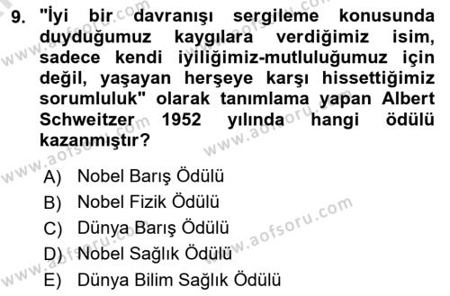 Veteriner Hizmetleri Mevzuatı ve Etik Dersi 2024 - 2025 Yılı (Vize) Ara Sınavı 9. Soru