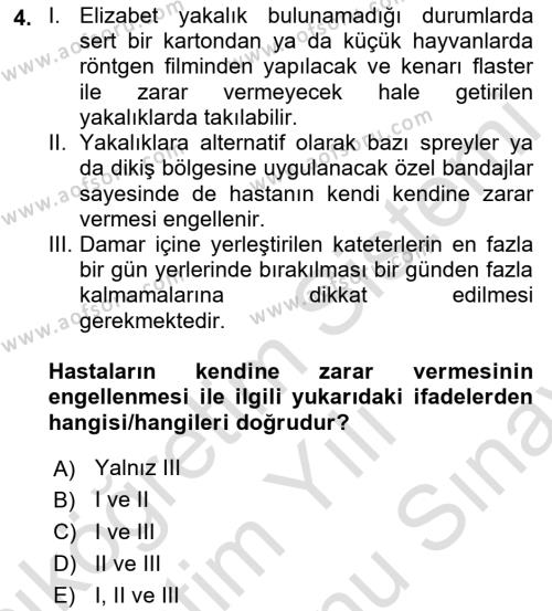 Temel Klinik Bilgisi Dersi 2021 - 2022 Yılı (Final) Dönem Sonu Sınavı 4. Soru