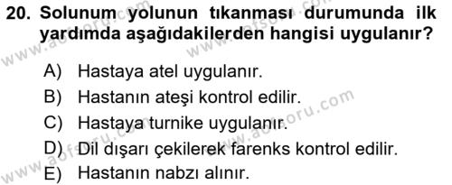 Temel Klinik Bilgisi Dersi 2021 - 2022 Yılı Yaz Okulu Sınavı 20. Soru