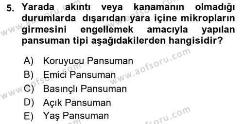 Temel Klinik Bilgisi Dersi 2021 - 2022 Yılı Yaz Okulu Sınavı 5. Soru