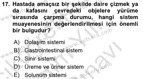 Temel Klinik Bilgisi Dersi 2023 - 2024 Yılı (Vize) Ara Sınavı 17. Soru