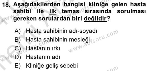 Temel Klinik Bilgisi Dersi 2023 - 2024 Yılı (Vize) Ara Sınavı 18. Soru