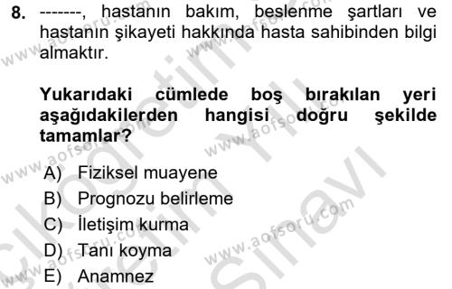 Temel Klinik Bilgisi Dersi 2023 - 2024 Yılı (Vize) Ara Sınavı 8. Soru