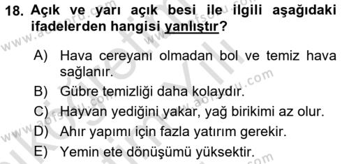 Temel Yem Bilgisi ve Hayvan Besleme Dersi 2021 - 2022 Yılı Yaz Okulu Sınavı 18. Soru