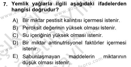 Temel Yem Bilgisi ve Hayvan Besleme Dersi 2021 - 2022 Yılı Yaz Okulu Sınavı 7. Soru