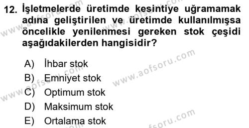 Hayvancılık Ekonomisi Dersi 2018 - 2019 Yılı (Final) Dönem Sonu Sınavı 12. Soru