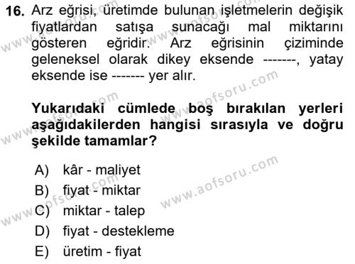 Hayvancılık Ekonomisi Dersi 2021 - 2022 Yılı (Vize) Ara Sınavı 16. Soru