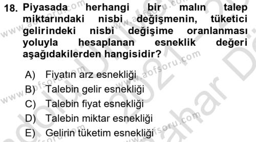 Hayvancılık Ekonomisi Dersi 2021 - 2022 Yılı (Vize) Ara Sınavı 18. Soru