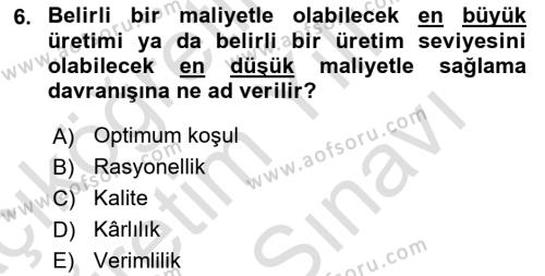 Hayvancılık Ekonomisi Dersi 2021 - 2022 Yılı (Vize) Ara Sınavı 6. Soru