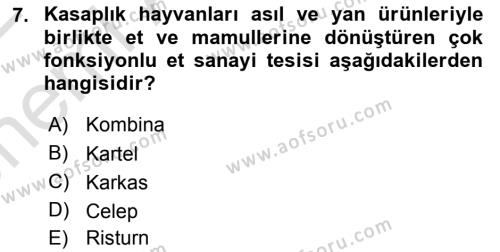 Hayvancılık Ekonomisi Dersi 2021 - 2022 Yılı (Vize) Ara Sınavı 7. Soru