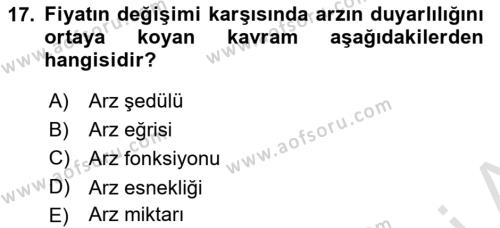 Hayvancılık Ekonomisi Dersi 2023 - 2024 Yılı (Vize) Ara Sınavı 17. Soru