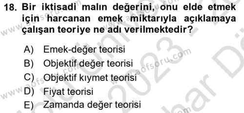 Hayvancılık Ekonomisi Dersi 2023 - 2024 Yılı (Vize) Ara Sınavı 18. Soru