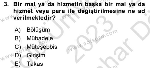 Hayvancılık Ekonomisi Dersi 2023 - 2024 Yılı (Vize) Ara Sınavı 3. Soru