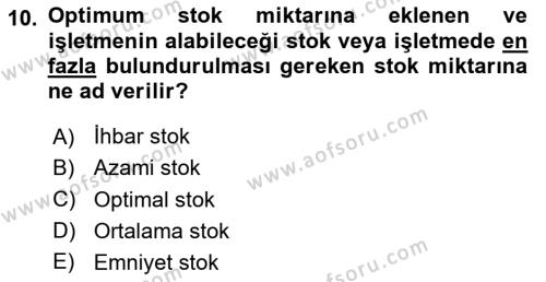 Hayvancılık Ekonomisi Dersi 2023 - 2024 Yılı (Final) Dönem Sonu Sınavı 10. Soru