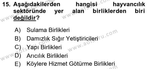 Hayvancılık Ekonomisi Dersi 2023 - 2024 Yılı (Final) Dönem Sonu Sınavı 15. Soru