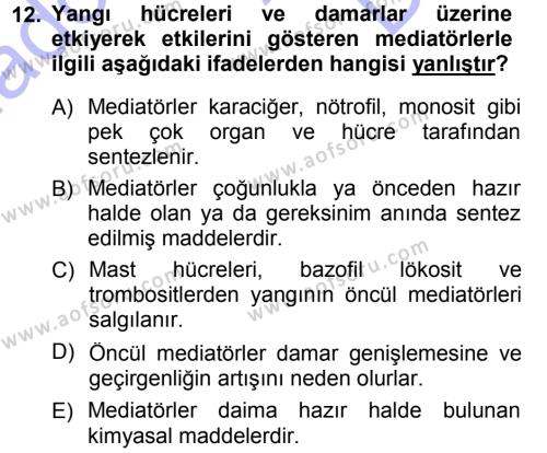 Temel Veteriner Patoloji Dersi 2012 - 2013 Yılı (Final) Dönem Sonu Sınavı 12. Soru