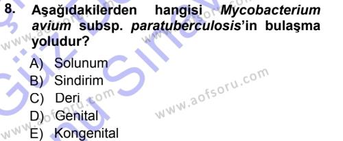 Veteriner Mikrobiyoloji ve Epidemiyoloji Dersi 2012 - 2013 Yılı (Final) Dönem Sonu Sınavı 8. Soru