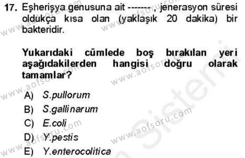 Veteriner Mikrobiyoloji ve Epidemiyoloji Dersi 2018 - 2019 Yılı (Vize) Ara Sınavı 17. Soru