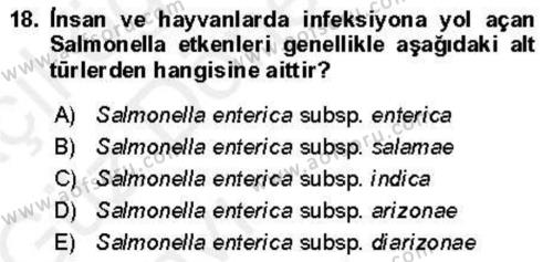 Veteriner Mikrobiyoloji ve Epidemiyoloji Dersi 2018 - 2019 Yılı (Vize) Ara Sınavı 18. Soru