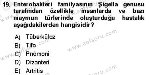 Veteriner Mikrobiyoloji ve Epidemiyoloji Dersi 2018 - 2019 Yılı (Vize) Ara Sınavı 19. Soru