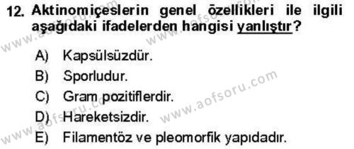 Veteriner Mikrobiyoloji ve Epidemiyoloji Dersi 2021 - 2022 Yılı Yaz Okulu Sınavı 12. Soru