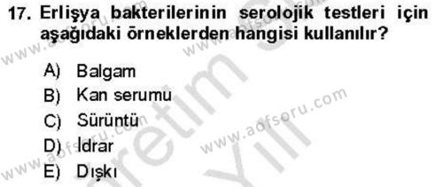 Veteriner Mikrobiyoloji ve Epidemiyoloji Dersi 2021 - 2022 Yılı Yaz Okulu Sınavı 17. Soru