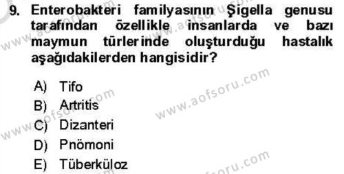 Veteriner Mikrobiyoloji ve Epidemiyoloji Dersi 2021 - 2022 Yılı Yaz Okulu Sınavı 9. Soru