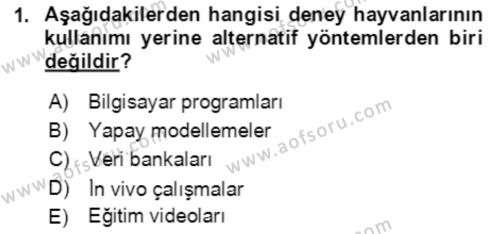 Laboratuvar Hayvanlarını Yetiştirme ve Sağlığı Dersi 2018 - 2019 Yılı Yaz Okulu Sınavı 1. Soru