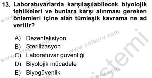 Laboratuvar Hayvanlarını Yetiştirme ve Sağlığı Dersi 2020 - 2021 Yılı Yaz Okulu Sınavı 13. Soru