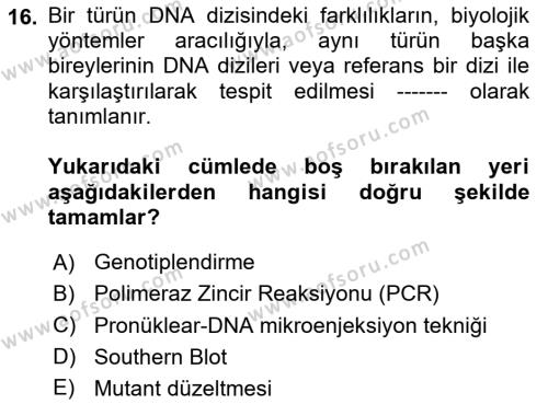 Laboratuvar Hayvanlarını Yetiştirme ve Sağlığı Dersi 2020 - 2021 Yılı Yaz Okulu Sınavı 16. Soru