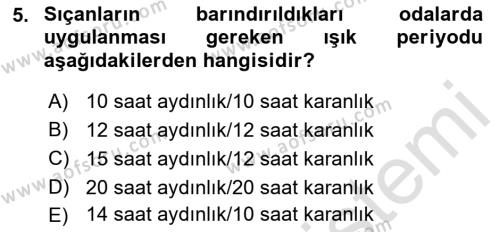 Laboratuvar Hayvanlarını Yetiştirme ve Sağlığı Dersi 2021 - 2022 Yılı (Final) Dönem Sonu Sınavı 5. Soru