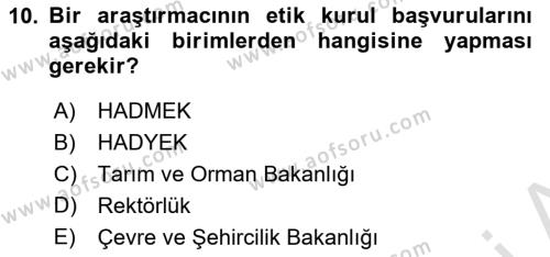 Laboratuvar Hayvanlarını Yetiştirme ve Sağlığı Dersi 2021 - 2022 Yılı Yaz Okulu Sınavı 10. Soru