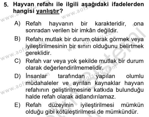 Laboratuvar Hayvanlarını Yetiştirme ve Sağlığı Dersi 2021 - 2022 Yılı Yaz Okulu Sınavı 5. Soru