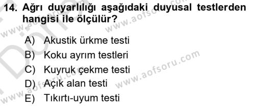 Laboratuvar Hayvanlarını Yetiştirme ve Sağlığı Dersi 2023 - 2024 Yılı (Final) Dönem Sonu Sınavı 14. Soru