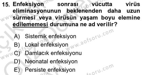 Viroloji Dersi 2021 - 2022 Yılı (Vize) Ara Sınavı 15. Soru