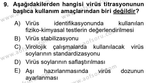 Viroloji Dersi 2021 - 2022 Yılı (Vize) Ara Sınavı 9. Soru