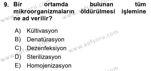 Viroloji Dersi 2021 - 2022 Yılı Yaz Okulu Sınavı 9. Soru