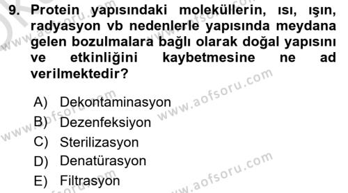 Viroloji Dersi 2022 - 2023 Yılı Yaz Okulu Sınavı 9. Soru