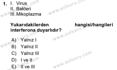 Viroloji Dersi 2023 - 2024 Yılı (Vize) Ara Sınavı 1. Soru