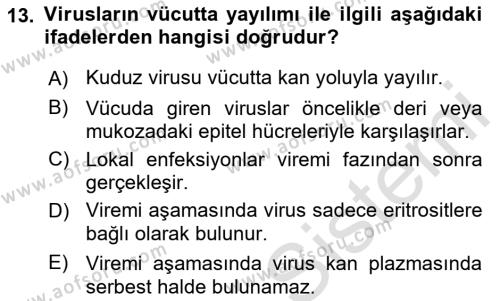 Viroloji Dersi 2023 - 2024 Yılı (Vize) Ara Sınavı 13. Soru