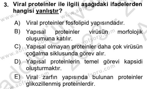 Viroloji Dersi 2023 - 2024 Yılı (Vize) Ara Sınavı 3. Soru