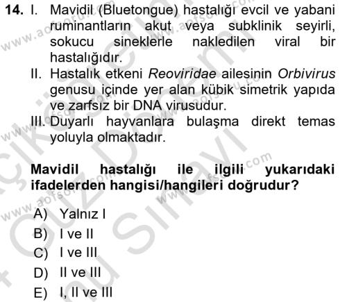 Viroloji Dersi 2023 - 2024 Yılı (Final) Dönem Sonu Sınavı 14. Soru