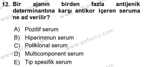 Viroloji Dersi 2023 - 2024 Yılı Yaz Okulu Sınavı 12. Soru