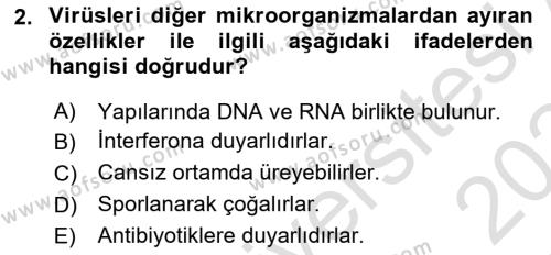 Viroloji Dersi 2023 - 2024 Yılı Yaz Okulu Sınavı 2. Soru